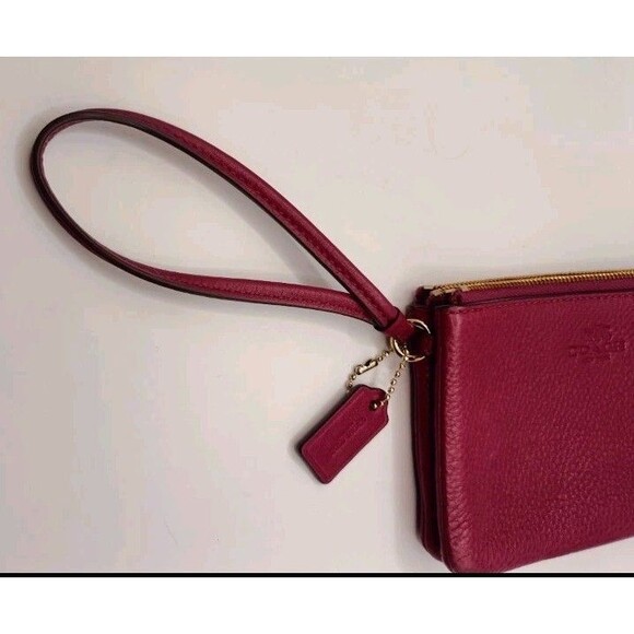 Coach Red Pebbled Leather Double Corner Zip Wristlet Clutch Wallet With Tag - Picture 4 of 16